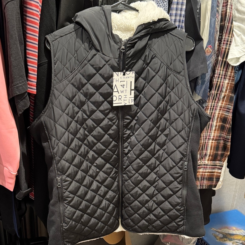 Black Quilted Hooded Vest